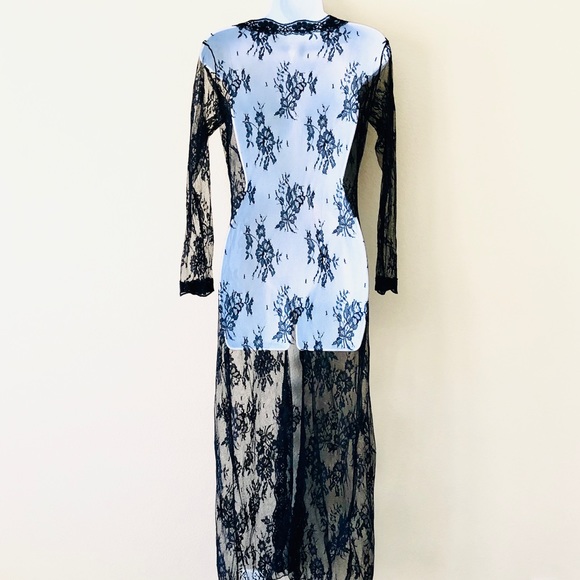 Sexy Black Floral Lace Robe/Beach Coverup_S - Picture 3 of 10